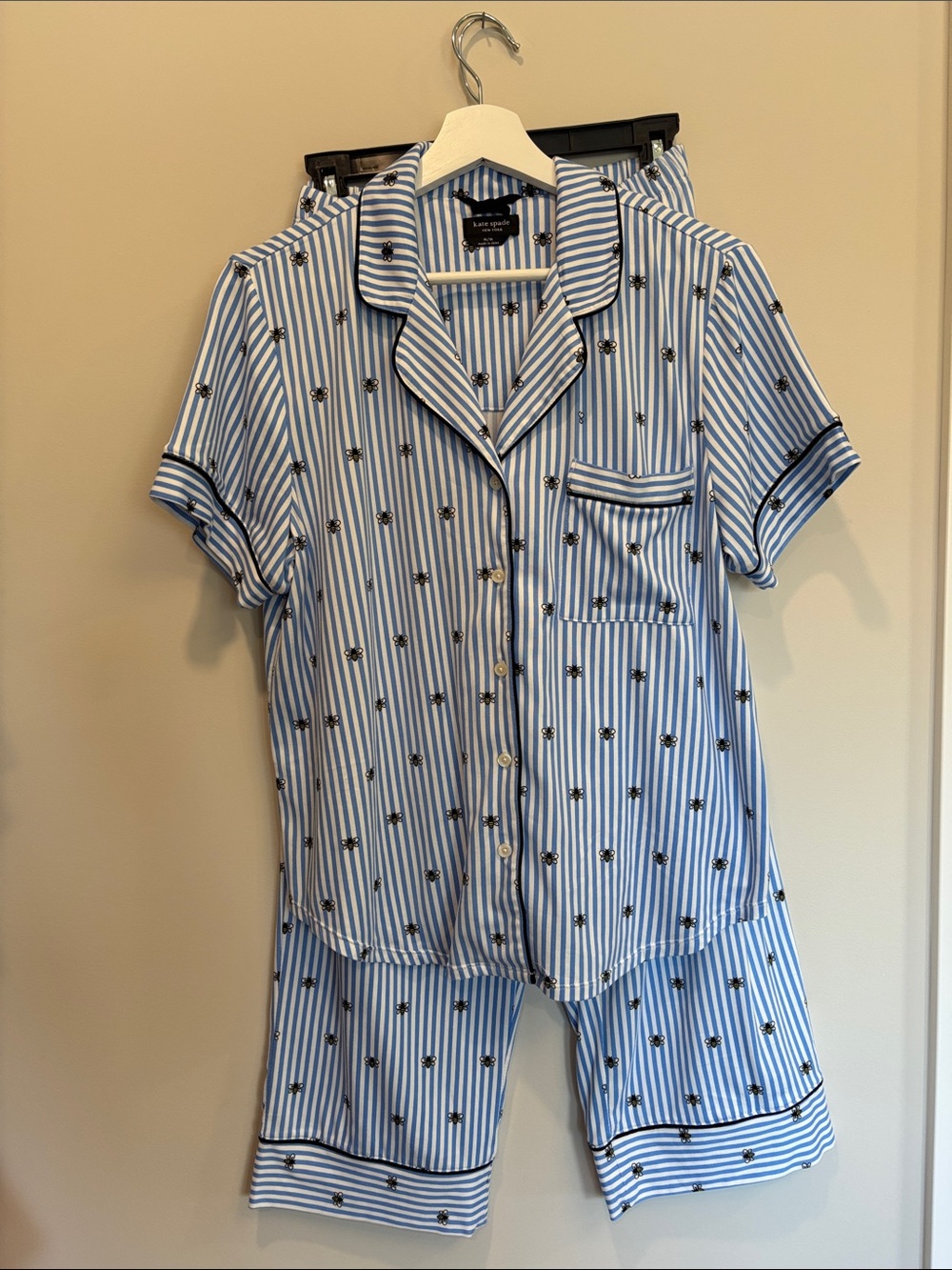 kate spade Light Blue & White Striped Short-Sleeve Pajama Set with Floral Motif